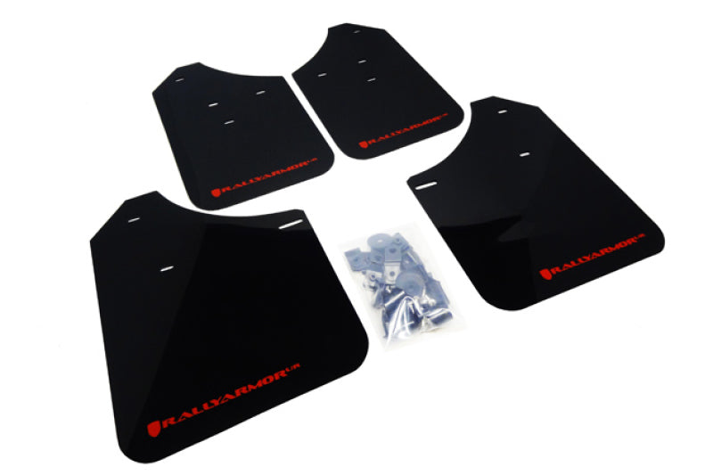 Rally Armor 02–07 Subaru WRX/STI/RS/2.5i (Kombis erforderlich) Schwarzer UR-Schmutzfänger mit rotem Logo