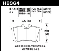 Hawk Performance HB364B.642 brake pad shape and dimensions — HB364 technical drawing