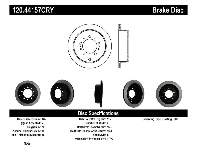 
                      
                        Stoptech 08-17 Toyota Land Cruiser / 08-17 Lexus LX Rear Premium Cryo Rotor
                      
                    