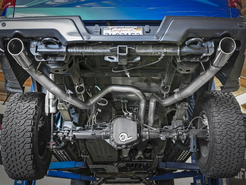 aFe MACHForce-XP 3in do 3-1/2in 304 SS Cat-Back Układ Wydechowy z Polerowanymi Końcówkami 17-18 Ford F-150 Raptor 3.5L