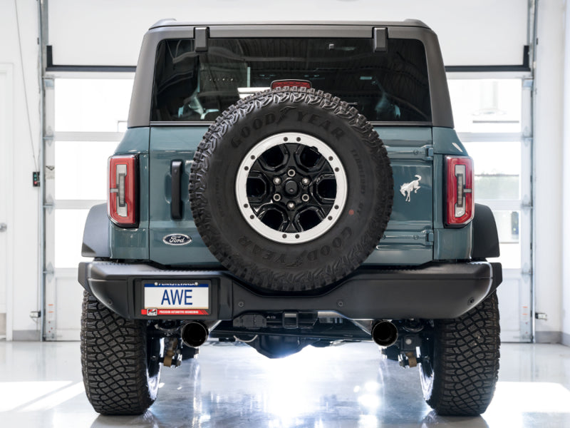 
                      
                        AWE Tuning 2021+ Ford Bronco 0FG Dual Rear Exit Exhaust w/Diamond Black Tips & Bash Guard
                      
                    