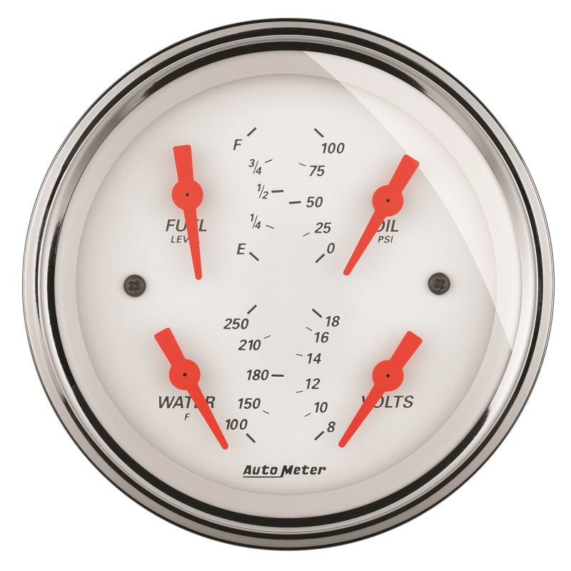 AutoMeter Gauge Quad 3-3/8in. 0 Ohm(e) to 90 Ohm(f)Elec Arctic White