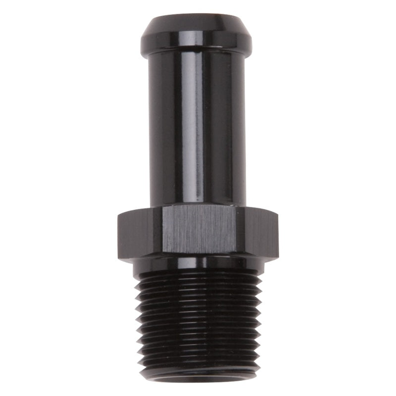 Edelbrock Hose End Straight 3/8In NPT to 1/2In Barb Black Anodize