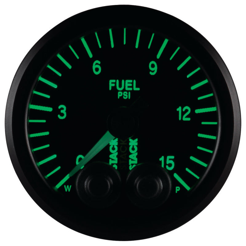 
                      
                        Autometer Stack 52mm 0-15 PSI 1/8in NPTF Male Pro-Control Fuel Pressure Gauge - Black
                      
                    