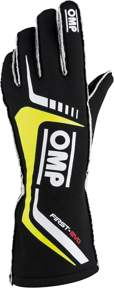 OMP First Evo Gloves Black/Yellow - Size M (Fia 8856-2018)