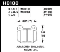 Hawk Performance HB180Z.560 brake pad shape and dimensions — HB180 technical drawing