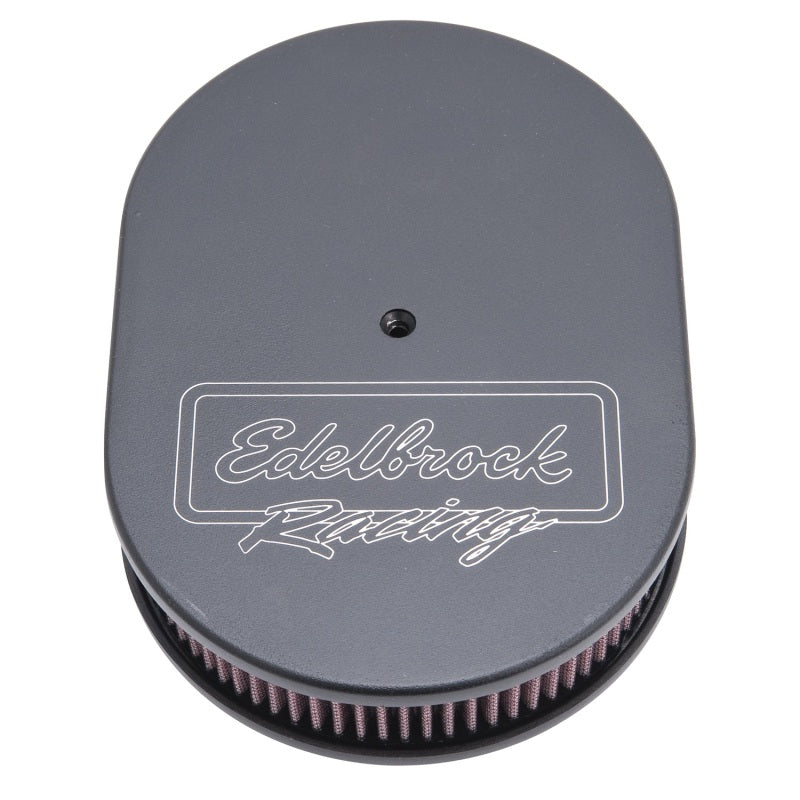 
                      
                        Edelbrock Air Cleaner Victor Series Oval Aluminum Top Cloth Element 11 875In X 8 25In X 3 75In Black
                      
                    