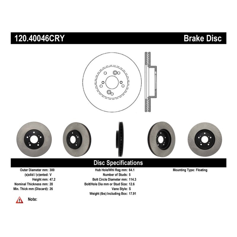 
                      
                        Stoptech 04-10 Acura TSX / 01-03 CL / 01-06 MDX / 05-10 Accord SEDAN Front Performance CRYO Rotor
                      
                    