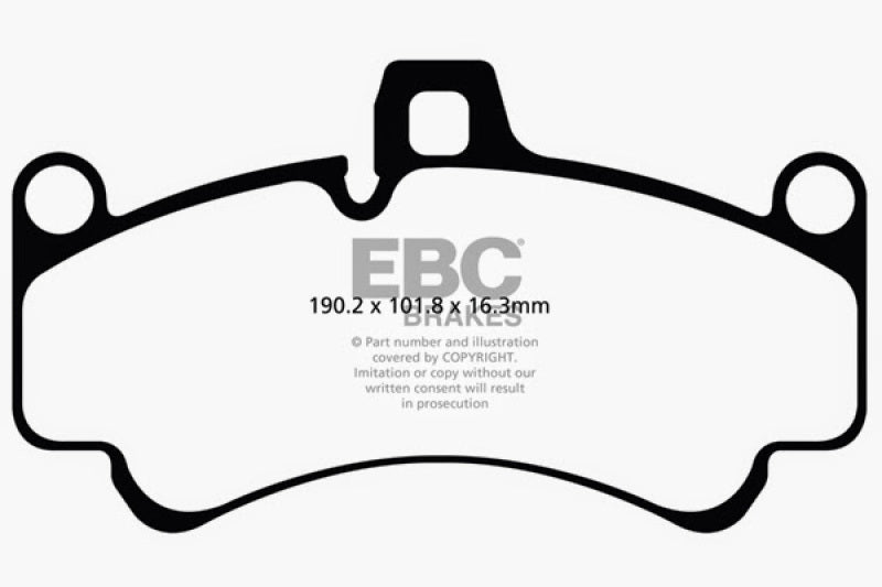 
                      
                        EBC 01-03 Porsche 911 (996) (Cast Iron Rotor only) 3.6 Twin Turbo GT2 Yellowstuff Front Brake Pads
                      
                    