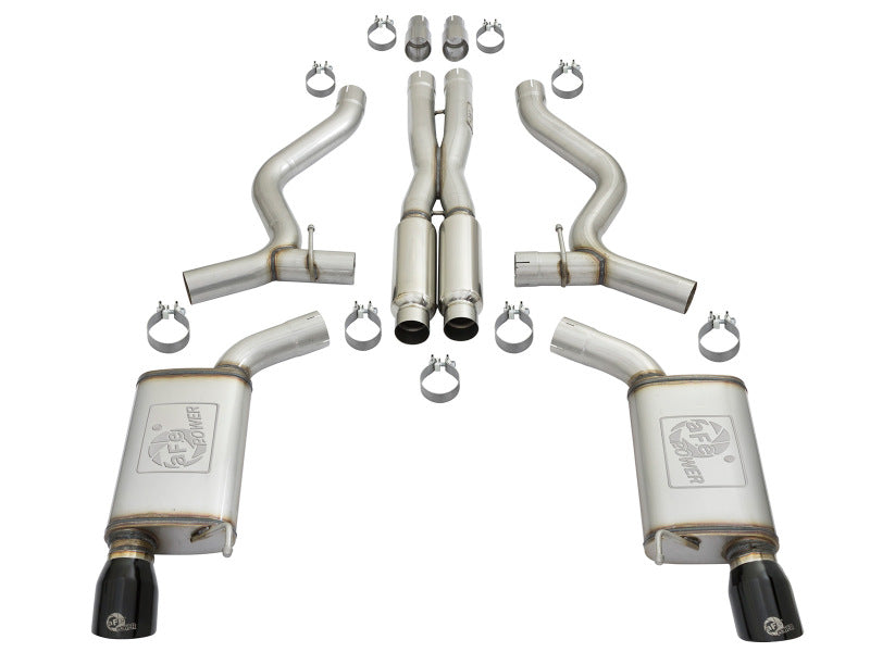 Układ wydechowy aFe MACHForce XP 3 cale 304 SS Głośny dźwięk Cat-Back z czarnymi końcówkami do Ford Mustang V6-3.7L/V8-5.0L (2015-2017)