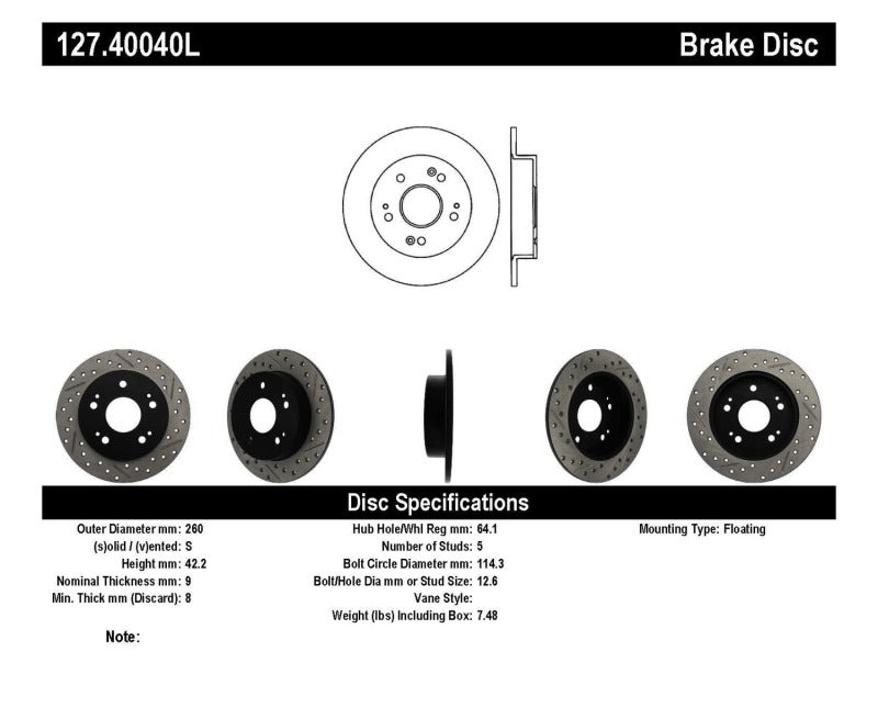 
                      
                        StopTech 06-09 Honda Civic Ex/Si Slotted & Drilled Left Rear Rotor
                      
                    