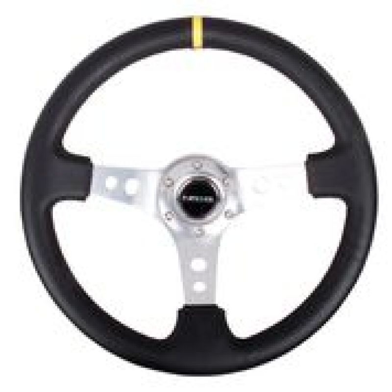 
                      
                        NRG Reinforced Steering Wheel (350mm / 3in. Deep) Blk Leather w/Circle Cut Spokes & Single Yellow CM
                      
                    