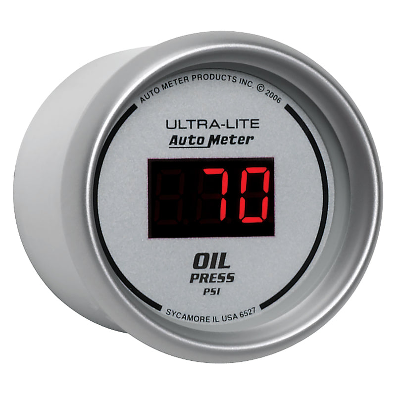 
                      
                        Autometer Ultra-Lite 2-1/16in 100PSI Silver Dial Digital Oil Pressure Gauge w/ Red LED
                      
                    