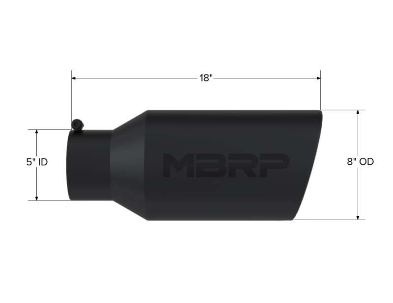 
                      
                        MBRP Universal Tip 8in OD Rolled End 5in Inlet 18in Length T304 - Black
                      
                    