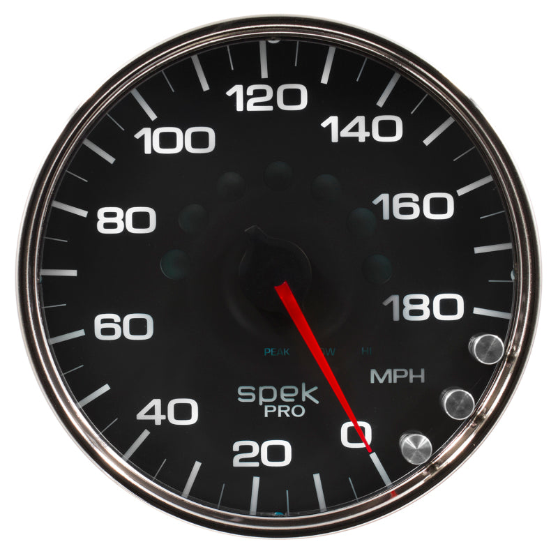 Autometer Spek-Pro Gauge Speedometer 5in 180 Mph Elec. Programmable Black/Chrome