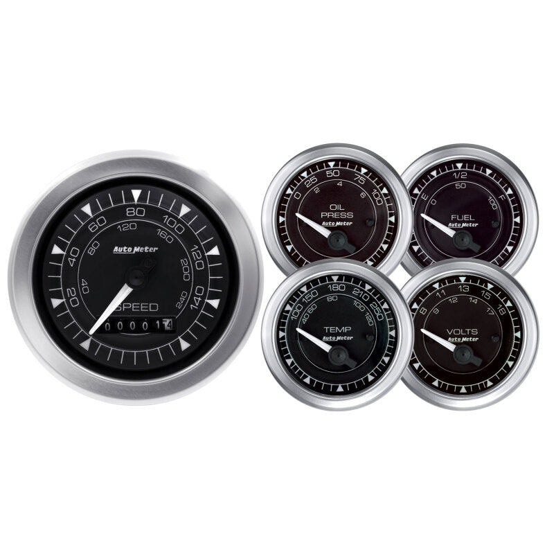 Autometer Chrono 3-3/8in & 2-1/16in Electronic Speedometer Gauge Kit - 5 Piece