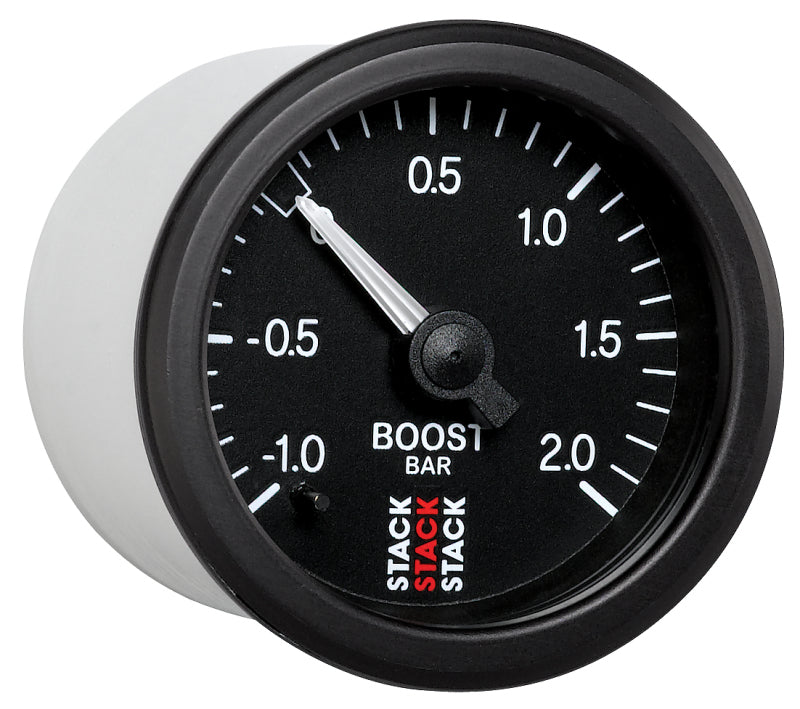 
                      
                        Autometer Stack 52mm -1 to +2 Bar T-Fitting 0.187in Barb (M) Mechanical Boost Pressure Gauge - Black
                      
                    