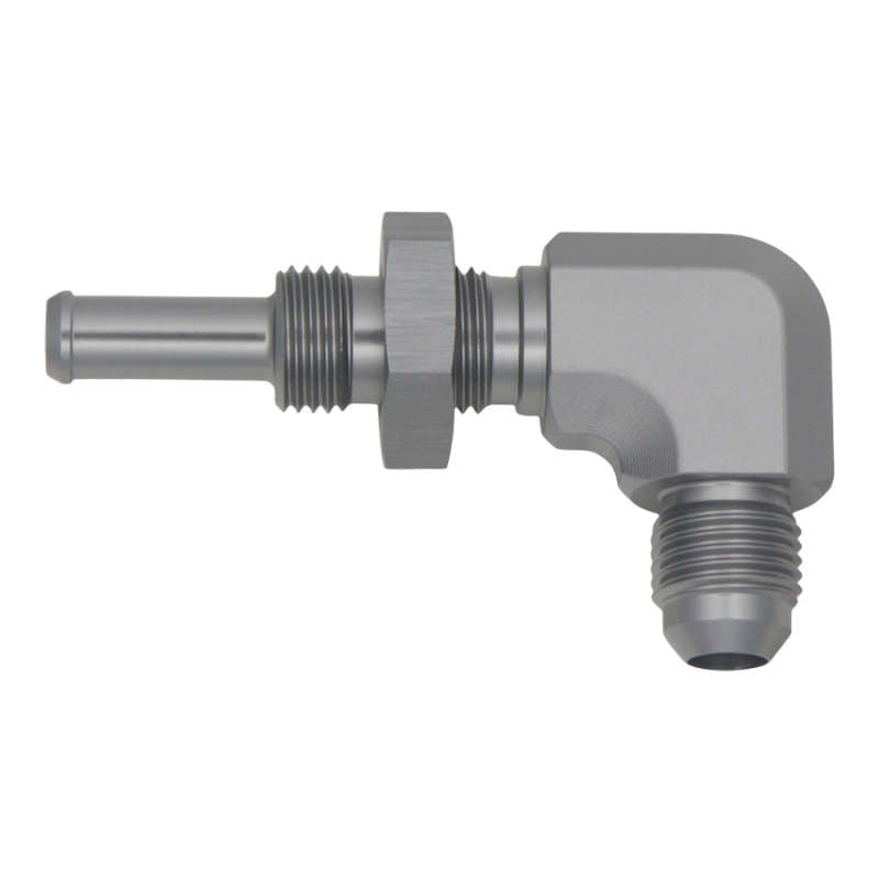 
                      
                        DeatschWerks 6AN Male Flare To 5/16in. Male Barb Bulkhead Adapter 90-Degree (Incl. Nut)
                      
                    