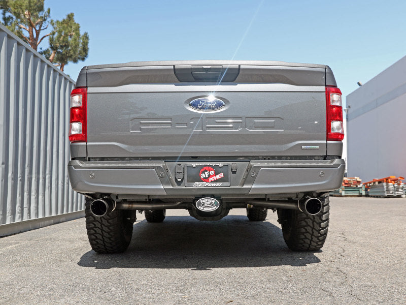 aFe Vulcan 3in 304 SS Cat-Back Exhaust 2021 Ford F-150 V6 2.7L/3.5L (tt)/V8 5.0L z czarnymi końcówkami