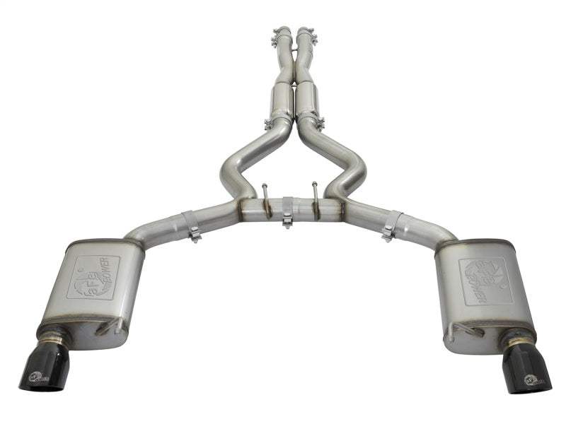 Układ wydechowy aFe MACHForce XP 3 cale 304 SS Głośny dźwięk Cat-Back z czarnymi końcówkami do Ford Mustang V6-3.7L/V8-5.0L (2015-2017)