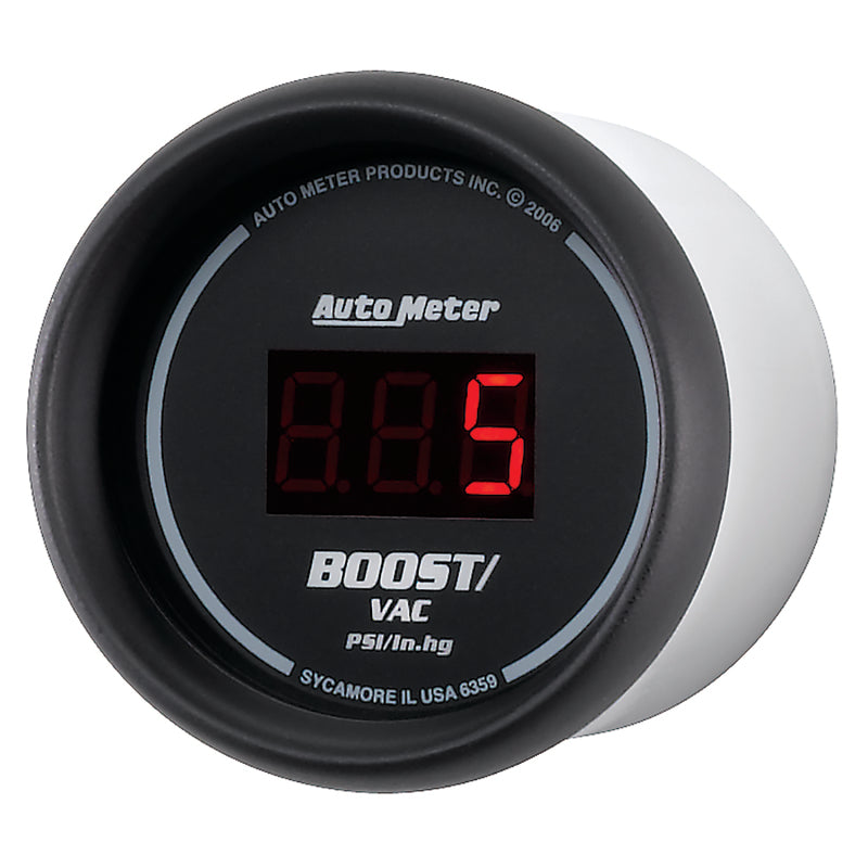 
                      
                        Autometer Black 52mm 30 In Hg.-Vac./30 PSI Digital Vacuum/Boost Gauge
                      
                    