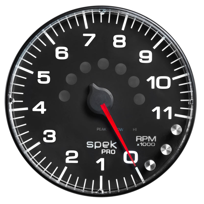 
                      
                        Autometer Spek-Pro Gauge Tachometer 5in 11K Rpm W/Shift Light & Peak Mem Black/Black
                      
                    