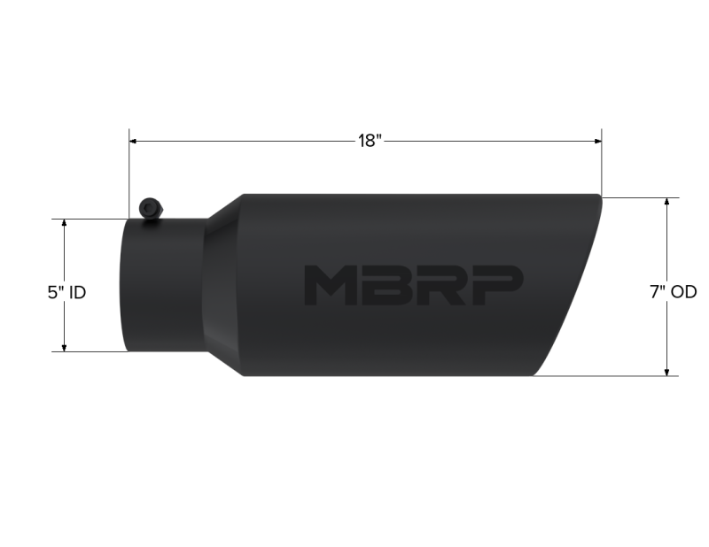 
                      
                        MBRP Universal Tip 7in O.D. Rolled End 5in inlet 18in length Black
                      
                    