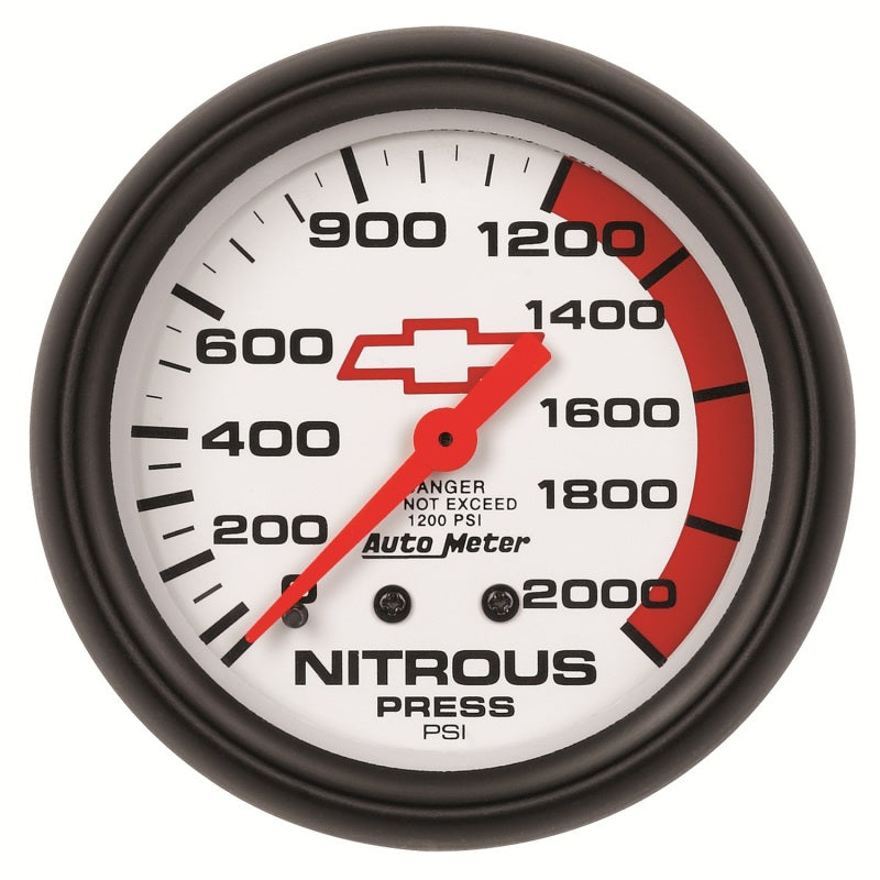 AutoMeter Gauge Nitrous Pressure 2-5/8in. 2000PSI Mechanical Chevy Red Bowtie White