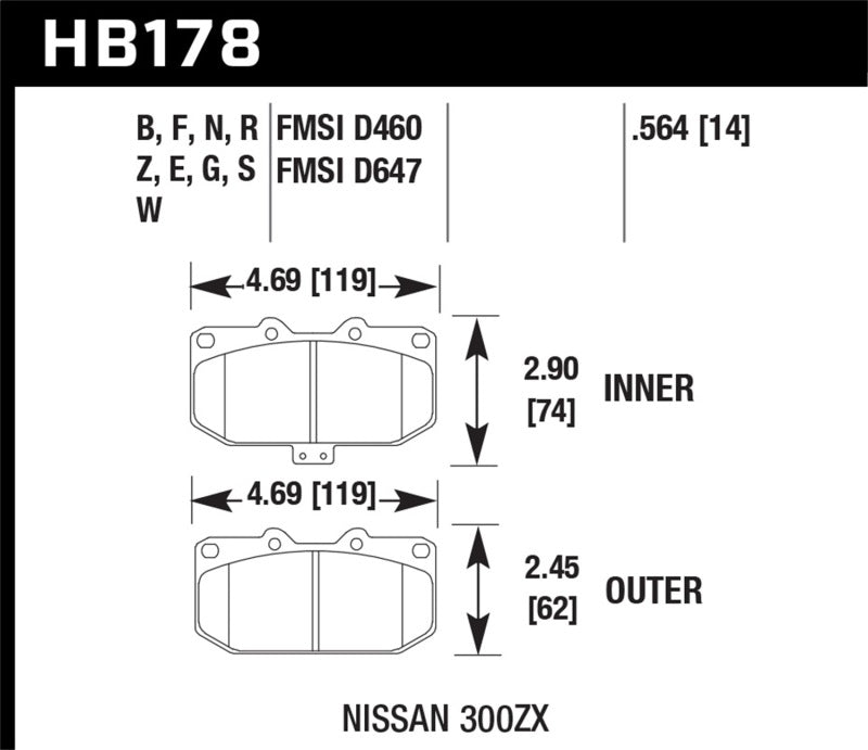 Hawk 06-07 WRX / 89-96 Nissan 300ZX / 89-93 Skyline GT-R HP+ Street Front Brake Pads