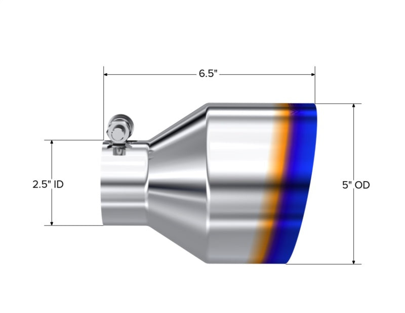 
                      
                        MBRP Univ. T304 Stainless Steel Burnt End Tip 2.5in ID / 5in OD / 6.5in Length Angle Cut Single Wall
                      
                    