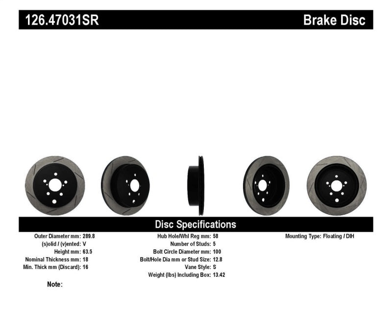 
                      
                        StopTech Power Slot 13 Scion FR-S / 13 Subaru BRZ Rear Right Slotted Rotor
                      
                    