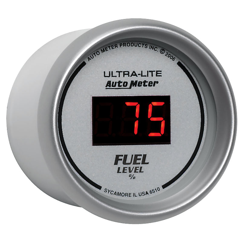 
                      
                        Autometer Ultra-Lite Digital 2-1/16in 0-280 OHM Silver Dial w/ Red LED Programmable Fuel Level Gage
                      
                    