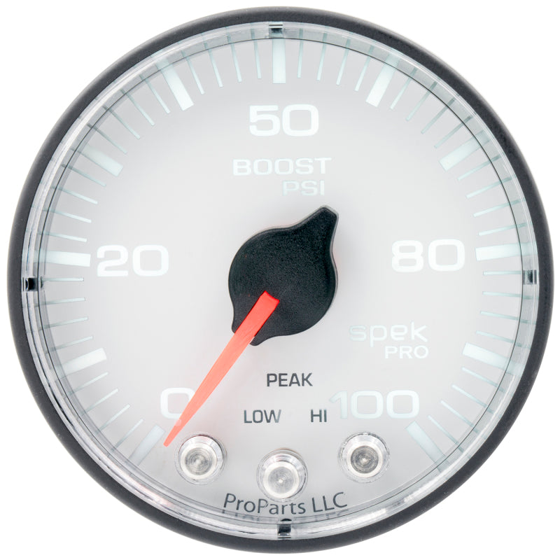 
                      
                        Autometer Spek-Pro 2 1/16in 100PSI Stepper Motor W/Peak & Warn White/Black Boost Gauge
                      
                    