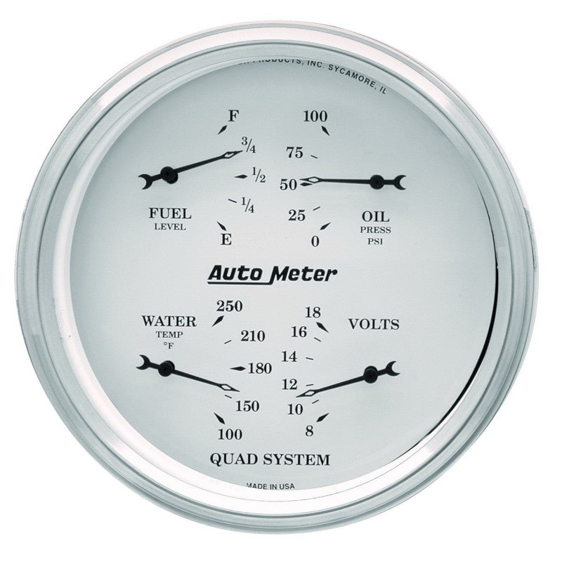 AutoMeter Gauge Quad 5in. 0 Ohm(e) to 90 Ohm(f)Elec Old Tyme White