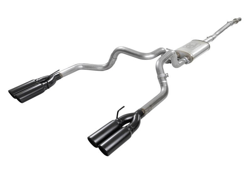 aFe Vulcan Series 3 cale 304 SS Cat-Back Układ Wydechowy z Czarnymi Końcówkami 2019 GM Silverado/Sierra 1500 V8-5.3L