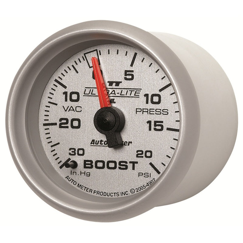 
                      
                        Autometer Ultra-Lite II 52mm 30 in Hg/20 psi Mechanical Boost/Vacuum Gauge
                      
                    