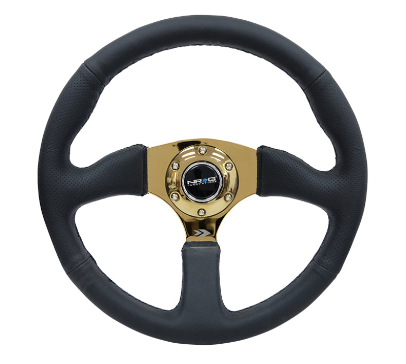 
                      
                        NRG Reinforced Steering Wheel (350mm / 2.5in. Deep) Leather Race Comfort Grip w/4mm Gold Spokes
                      
                    