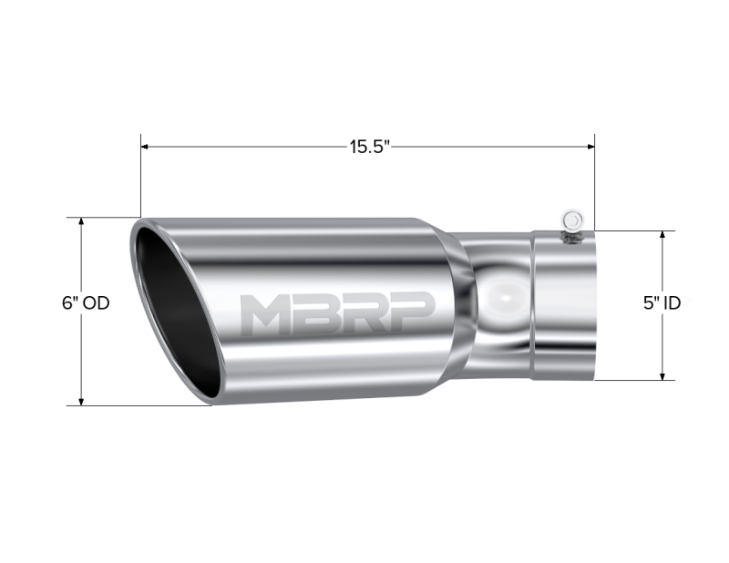 
                      
                        MBRP Universal Tip 6in OD 5in Inlet 15.5in Length 30 Deg Bend Angled Rolled End T304
                      
                    