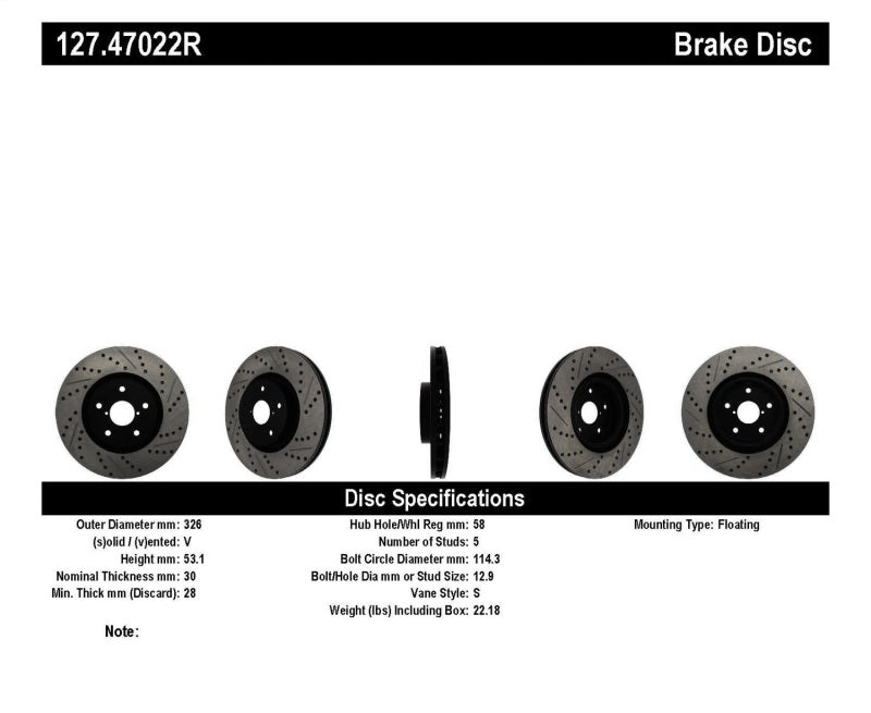 
                      
                        StopTech 05-10 Subaru Impreza WRX/STi Slotted & Drilled Right Front Rotor
                      
                    