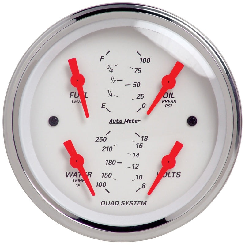 Autometer Arctic White 3-3/8in Quad Gauge 100 PSI/100-250 Deg F / 8-18V / 240-33 Ohm