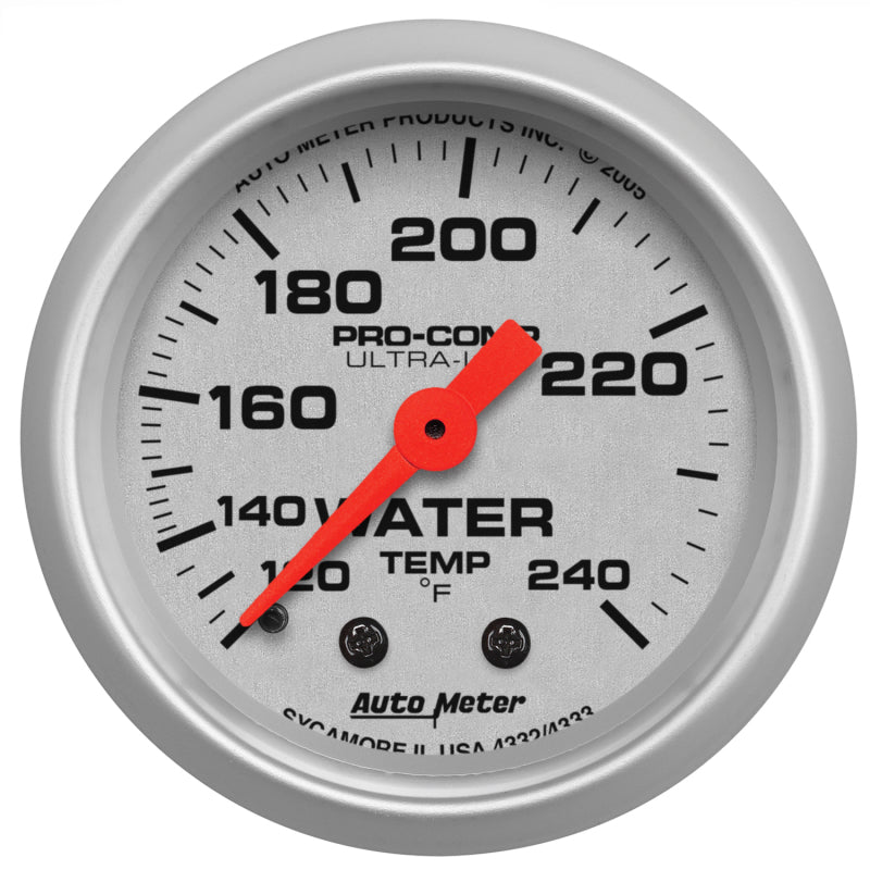 Autometer Ultra-Lite 52mm 120-240 Deg F Mechanical Water Temp Gauge 12in Tubing