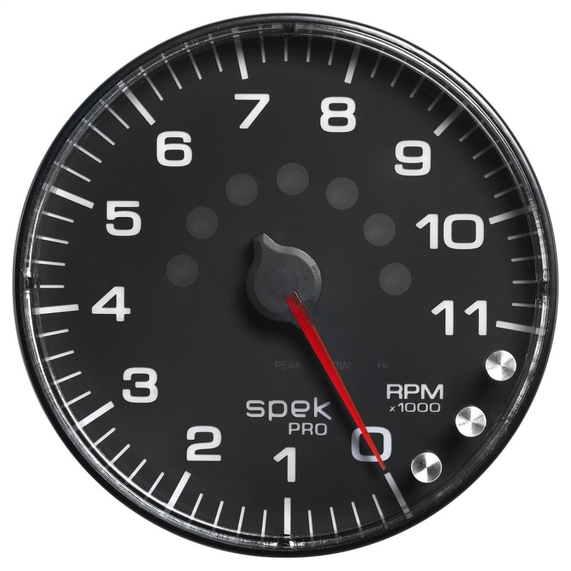 
                      
                        Autometer Spek-Pro Gauge Tachometer 5in 11K Rpm W/Shift Light & Peak Mem Black/Black
                      
                    