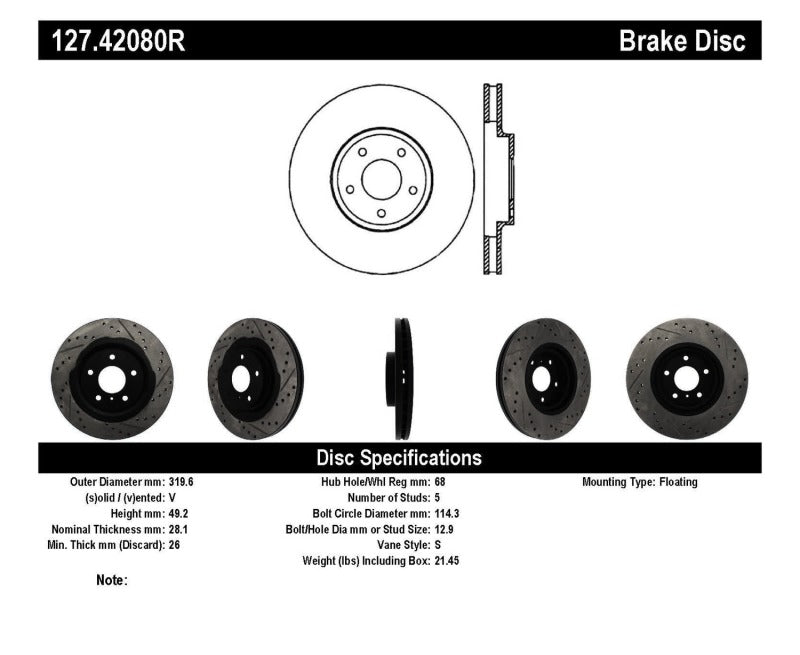 
                      
                        StopTech 06-07 350Z / 05-07 G35 exp Sport/ 06-07 G35X SportStop Slotted & Drilled Front Right Rotor
                      
                    