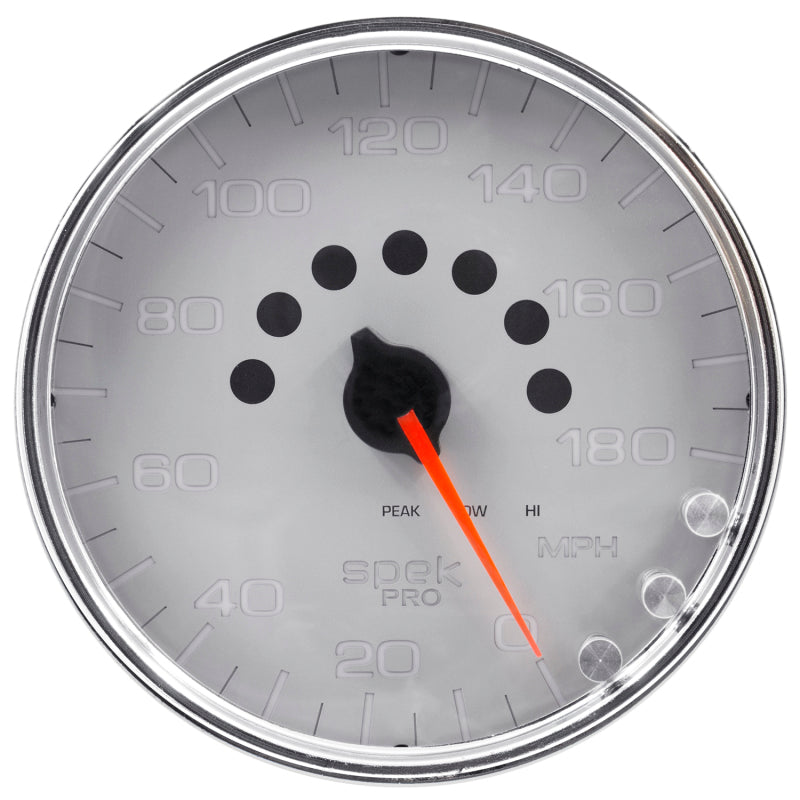 
                      
                        Autometer Spek-Pro Gauge Speedometer 5in 180 Mph Elec. Programmable Silver/Chrome
                      
                    