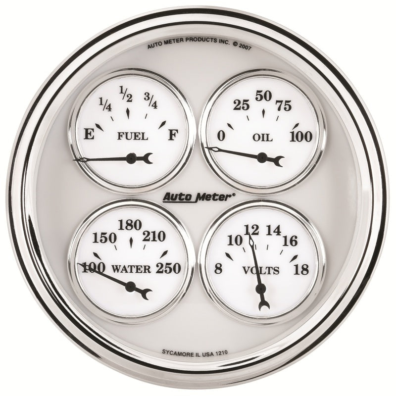 AutoMeter Gauge Quad 5in. 240 Ohm(e) to 33 Ohm(f) Elec Old Tyme White II